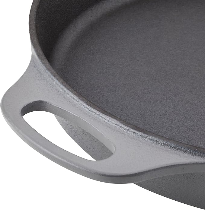 Rachael Ray NITRO Cast Iron Frying Pan/Skillet with Helper Handle and Pour Spouts, 12 Inch, Gray