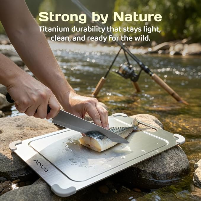 Adivo 100% Pure Titanium Cutting Board for Kitchen, Double-Sided Titanium Cutting Board with Juice Groove, Easy to Clean Metal Chopping Board for Meat Vegetables Fruit, Dishwasher Safe (15.3x11) Large