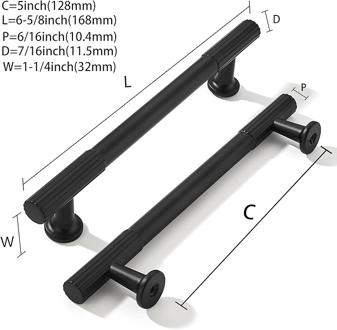 khtumeware 5 Inch Hole Center 5 Pack Matte Black Heavy Duty Solid Cabinet Pulls, Kitchen Drawer Handles, for Dresser cabinets, cabinets