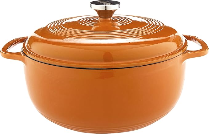 Lodge Essential Enamel Cast Iron Dutch Oven - Perfect for Bread Baking, Braising, Marinating & Slow Cooking - Features Moisture-Sealing Lid & Dual Handles - Kitchen Essentials - 6 Quarts - Apricot