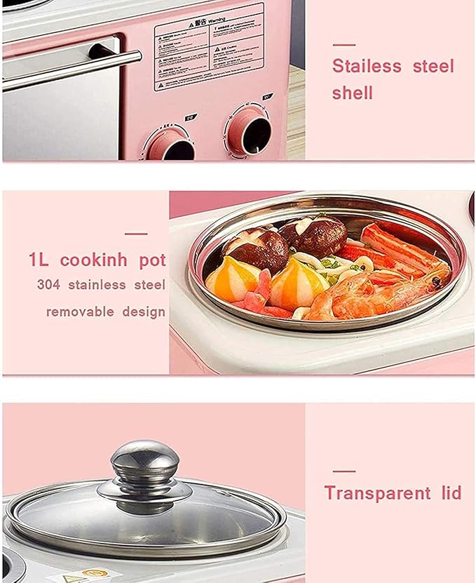 5L 4-in-1 Mini Oven, Household Multifunctional Breakfast Machine Electric Oven Frying, Adjustable 60-minute Timer, Pink
