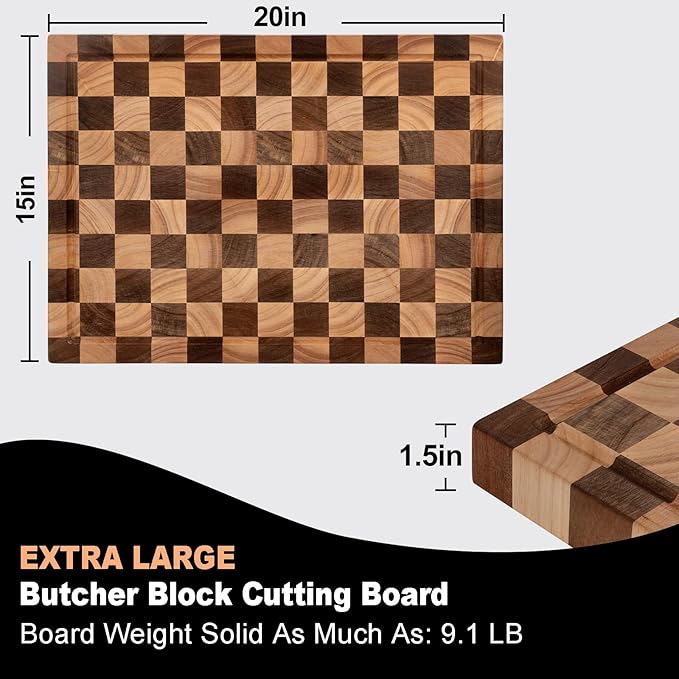Acacia Wood Cutting Board 20x15x1.5 Inch, Butcher Block for Kitchen, Premium Acacia Cutting Board with Juice Groove, End Grain Made of Sustainable Acacia Wood