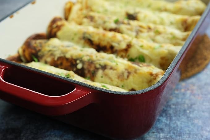3.7 Qt Enameled Cast Iron Rectangular Roaster, Casserole Dish, Lasagna Pan, Deep Roasting Pan, for Cooking and Baking - Red