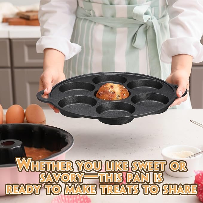 Tioncy 2 Pcs Cast Iron Biscuit Pan Cast Iron Muffin Seasoned Mini Cake Scone Donut Pie Pan for Baking, Egg, Corn Bread, Cupcakes & Dessert(Round Style)