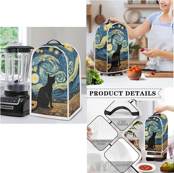 Starry Night Cat Decoration Slow Cooker Cover Toaster Cover Blender Covers Set,Fit 6-8 qt Slow Cooker Bread Machine Dust Cover Fits for Most Standard 2 Slice Toasters,Machine Washable(Blue)