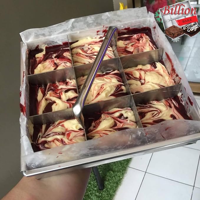 Stainless Brownie Cutter 8,9,10,11,12 Inch Heavy Duty Baking Pan with Slicer Ensures Perfect Crispy Edges for Oven Baking - Bakeware Cake Portion Cutter (Cutter 9x9" 9 Pcs.)