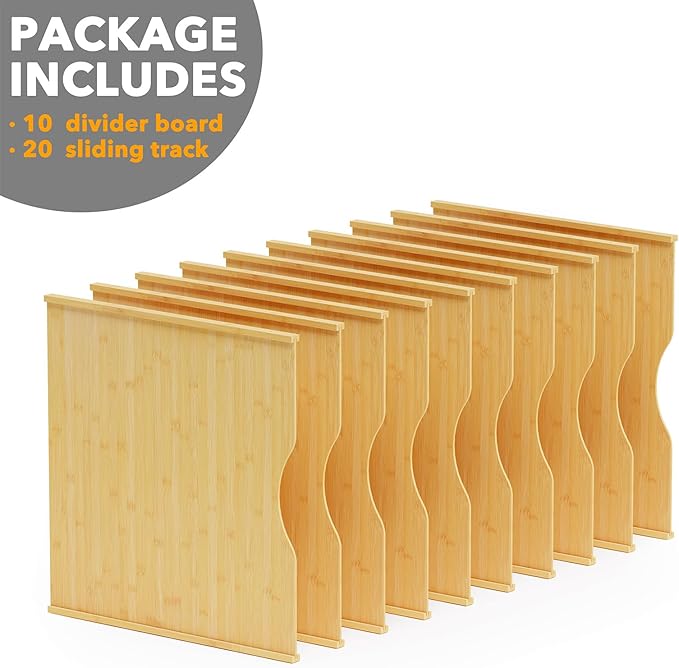 SpaceAid 10 Pack Tray Dividers for Cabinets, Bamboo Kitchen Cookie Baking Sheet Organizer for Cabinet, Vertical Pan and Trays Organizers for Pantry Storage