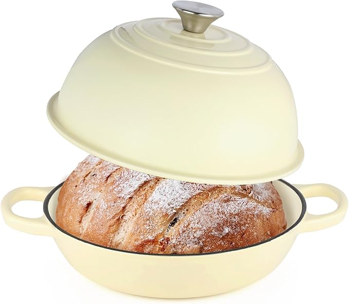 Enameled Cast Iron Bread Oven, Dutch Oven Pot with Lid, 10" Bread Dutch Oven for Sourdough Bread Baking, 6 Quarts Bread Pan with Dome Lid, Non-stick Cookware for Homemade Bread, Beige