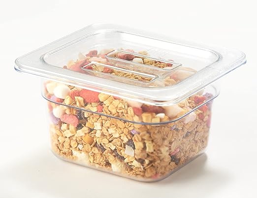 CURTA 6 Pack NSF Food Pan Cover, 1/6 Size Clear Polycarbonate Lid with Handle for Commercial Food Pan, Dishwasher & Freezer Safe Plastic Clear