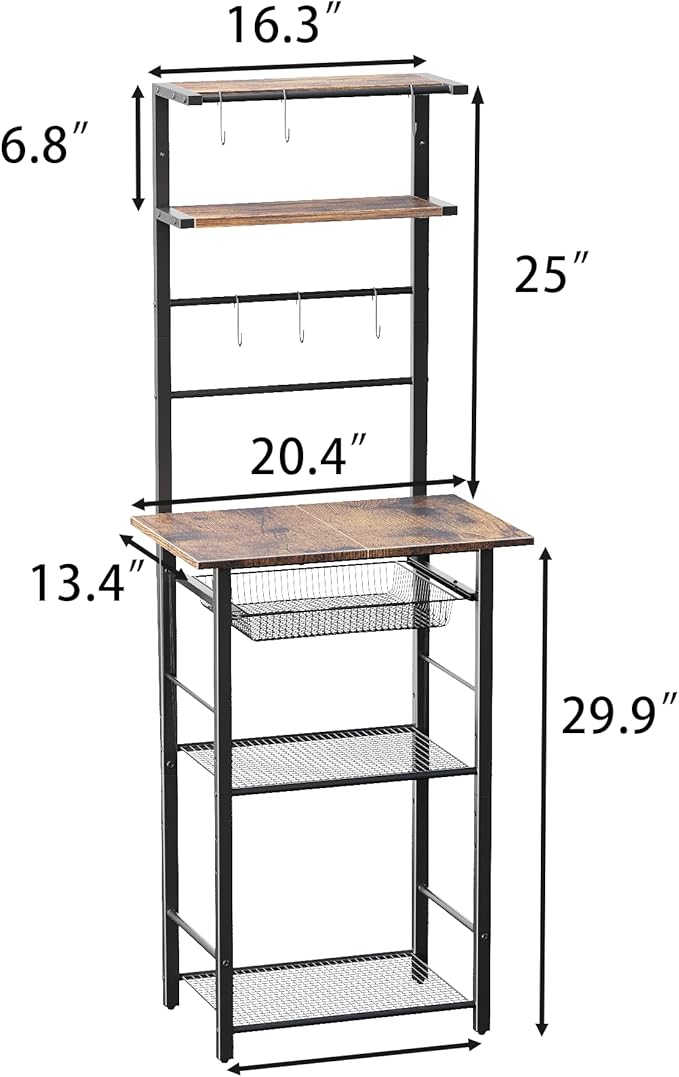 Kitchen Bakers Rack,Coffee Bar Stand Station 6-Tier,Microwave Stand with Storage,Microwave Oven Stand Station,Kitchen Storage Shelf Rack,Kitchen Appliance Organizer,Rustic Brown
