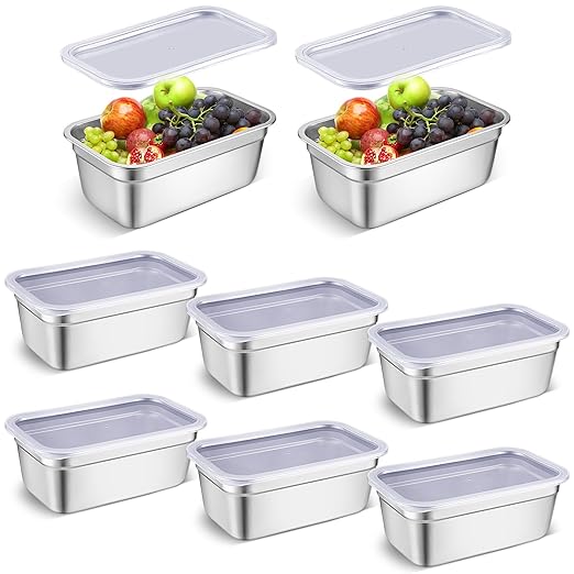 8 Pcs 304 Stainless Steel Food Storage Containers with Lid Hotel Pans for Kitchen Home Catering Food Prep Restaurant Buffet Hotel(4 Inch Deep)