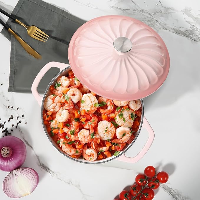 Enameled Cast Iron Dutch Oven Pot with Lid, 3 QT Dutch Oven for Bread Baking, Heavy Duty Cast Iron Pot for Braising, Cook, Bake, Oven Safe across All Cooktops (Gradient Pink,3 QT)