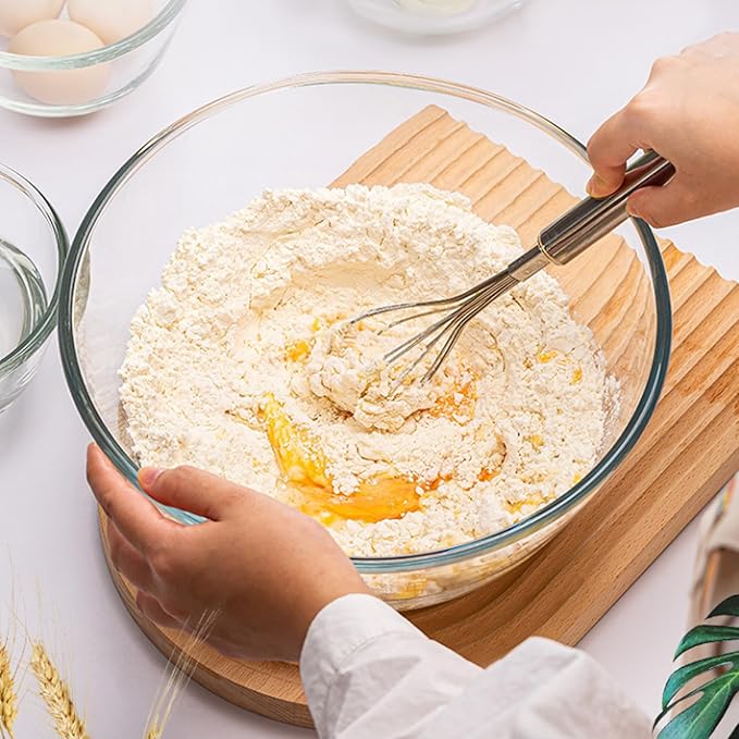 4.7QT Large Glass Mixing Bowl with Lid, Clear Glass Salad Cooking Bowls for Sourdough, Salad and Storage Prepping and Baking Food Storage Set