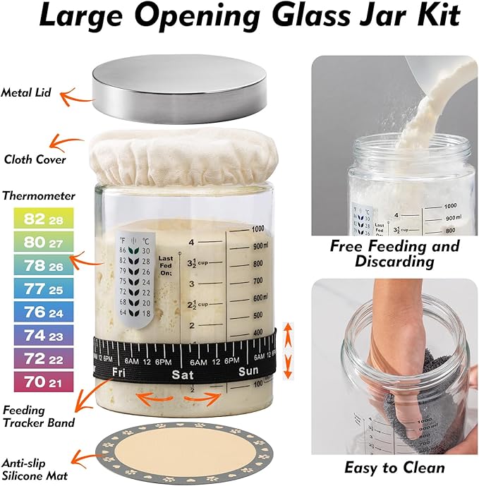 Sourdough Starter Kit,Sourdough Bread Baking Supplies,40oz Sourdough Starter Jar,Banneton Bread Proofing Basket Set with 9" Round & 10" Oval,Sourdough Bread Baking Tools