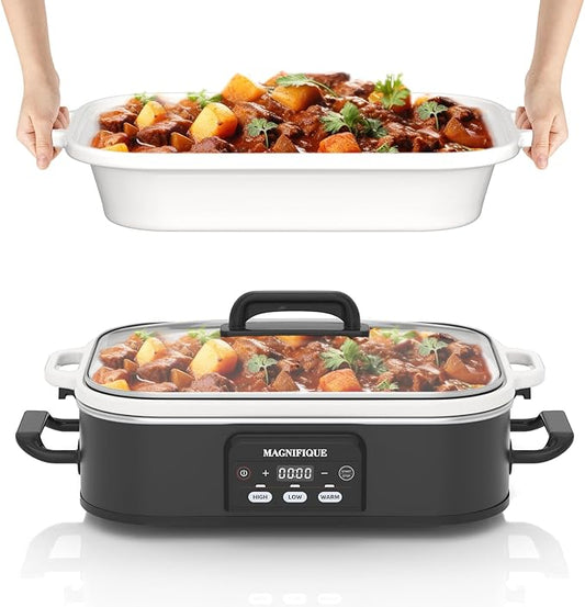 4 Quart Casserole Programmable Slow Cooker with Ceramic Baking Dish - Perfect Kitchen Small Appliance for Family Dinners, Oven Safe and Durable Bakeware for Lasagna, Roasts