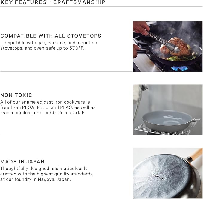 Vermicular Oven-Safe Skillet with Stainless Steel Lid | 26cm Deep (10.2”) | Aluminum Handle | Lightweight Enameled Cast Iron Pan with Non-Toxic Enamel Finish | Induction-compatible | Made in Japan