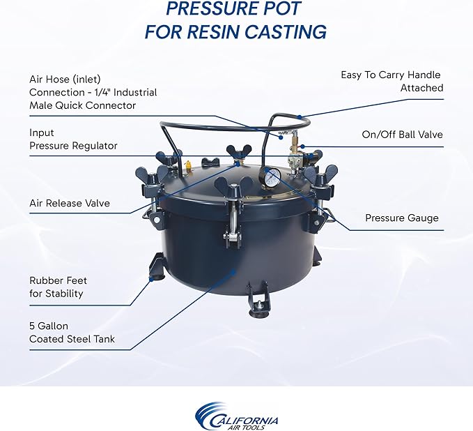 California Air Tools 1810C 10 Gallon Pressure Pot for Epoxy Resin Casting, Coated Steel Tank, Portable