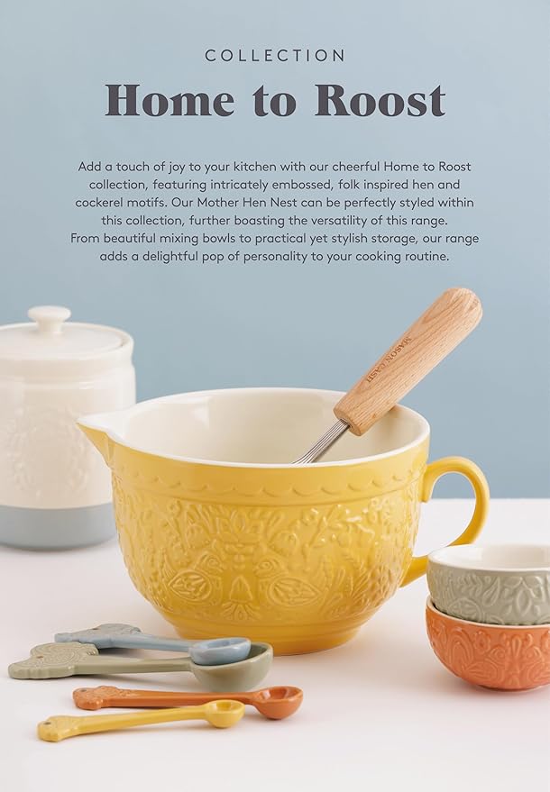 Mason Cash Home to Roost 200ml Preparation Bowls Set of 4 Stoneware Folk-Inspired Hen and Cockerel Style Multicolored Pinch Pots Dip & Dessert Dishes Dishwasher & Microwave Safe Kitchenware