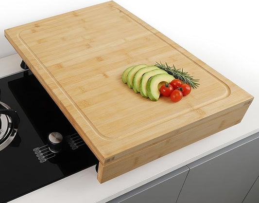 16 x 22 Inch Bamboo Cutting Board, Over-the-Sink Board and Stovetop Cover with Detachable Support Legs & Front Lip, for RV Camper and Home Kitchen