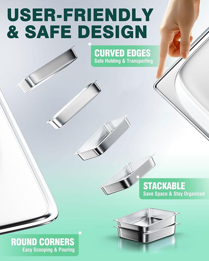 WantJoin Steam Table Hotel Pans 1/2 Half Size 2.5 Inch Deep 6 Pack, Stainless Steel Metal Tray Sets Food Storage Container for Restaurant Chafing Dishes Commercial Buffet Warmer Catering Supplies