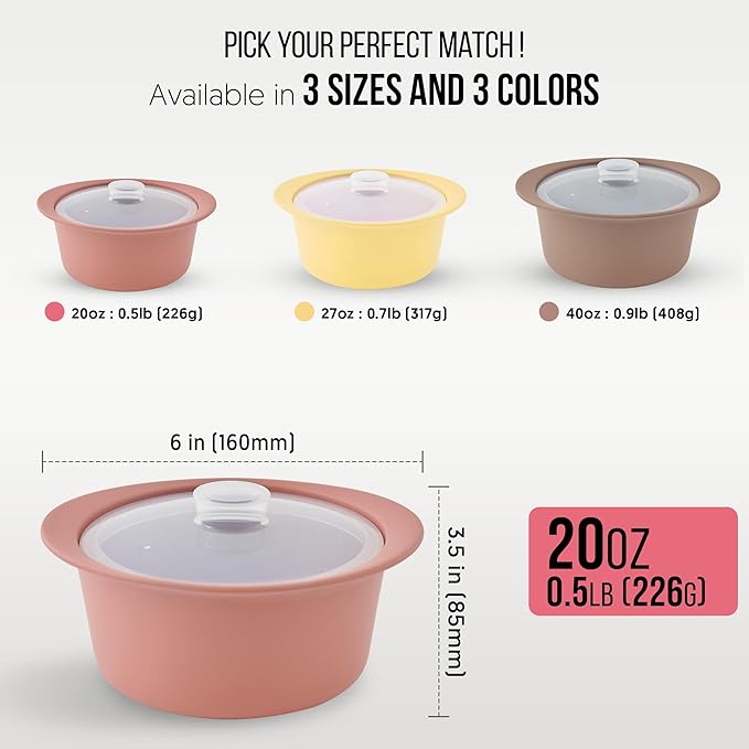 20oz Platinum Silicone Microwave Steamer Pot with Handle & Lid - Korean 100% Food-Grade Steamer Bowl, Heat-Resistant Cooker with Steam Holes, Easy Clean, Dishwasher Safe, Dry Rose
