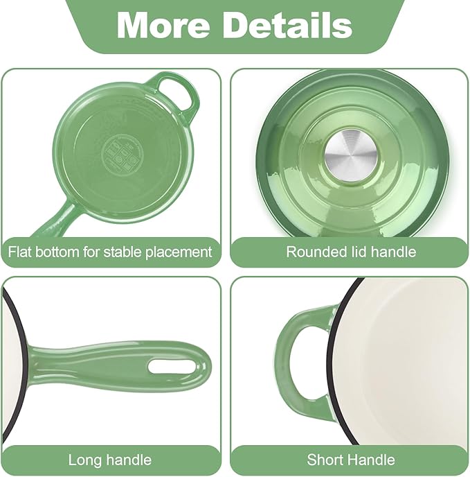 HaSteeL 1 QT Cast Iron Enamel Saucepan - Green