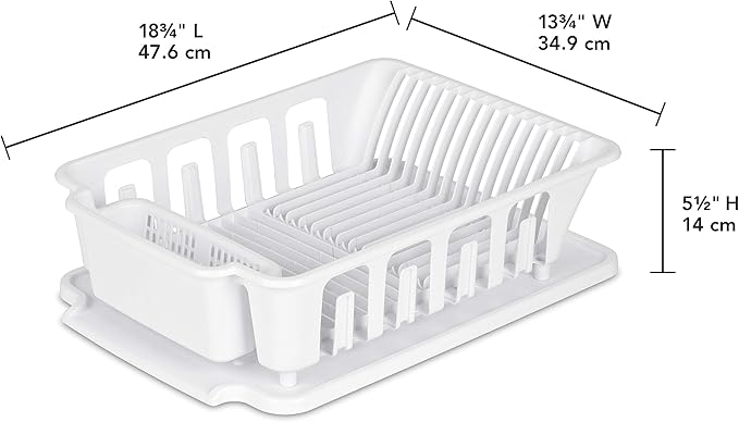 Sterilite Large 2 Piece Sink Set, with Drainboard for Drying, Holds Clean Dishes in the Kitchen such as Plates, Cups, and Silverware, White, 6-Pack