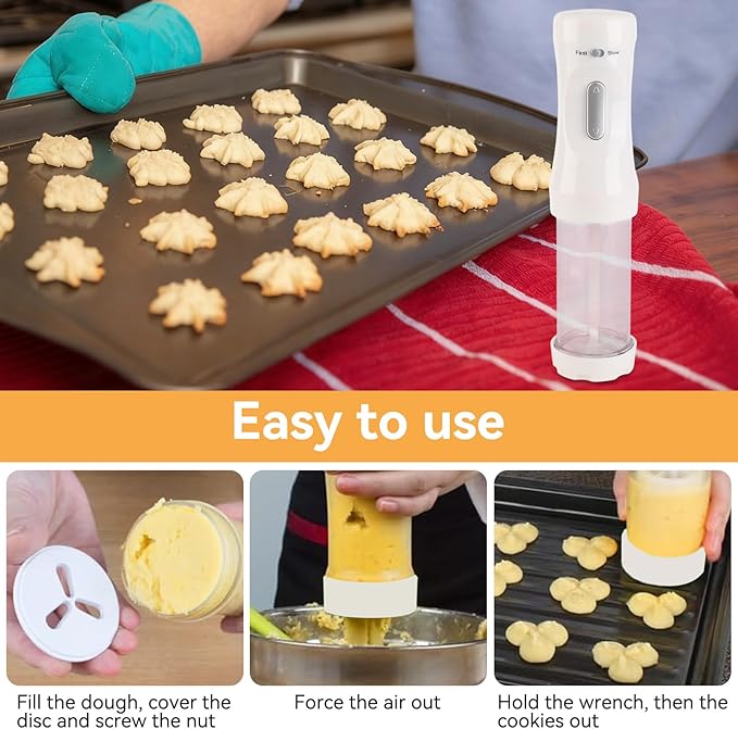 Cookie Press Gun Kit for Baking, Electric Cookie Press Gun Press Cookie Maker with 9 Cake Discs and 1 Icing Tip Baking Tools for Cookie Cake Decorating