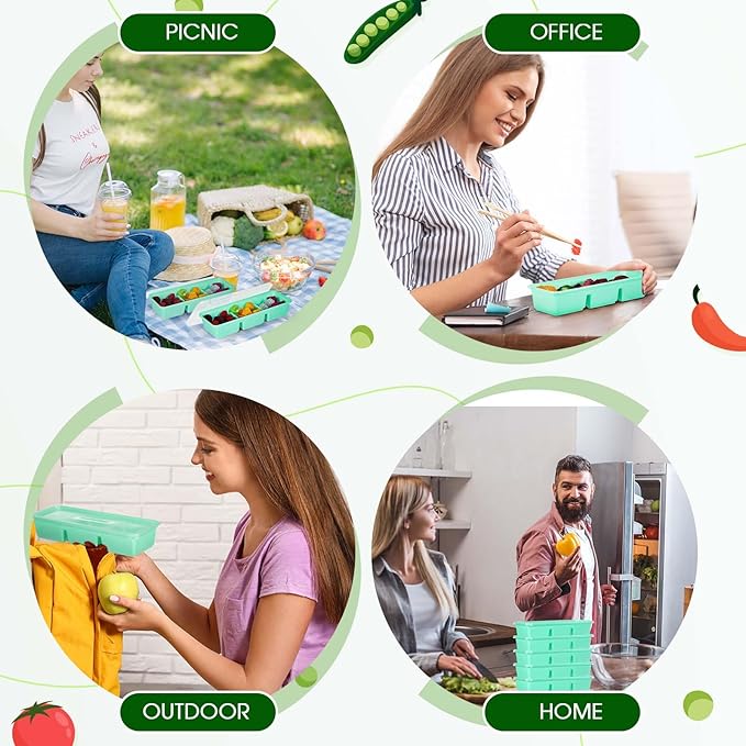 Hushee 5 Pack 17 oz Small Meal Prep Containers with 3 Compartments Snack Containers with Lid Disposable Plastic Bento Box Travel Lunch Food Boxes Stackable for Office Picnic (Green)