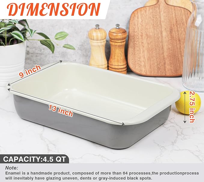 Webake Enamelware 9x13 Baking Pan with Lid, Oblong Cake Pan Enameled Steel Roasting Pan Baking Dish Lasagna Pan Food Containers