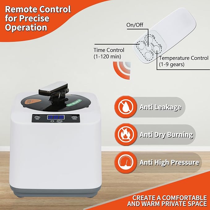 Portable Home Sauna Steam Machine with Remote Control - 1200W 3L Upgrated Fast-Heating System, 9-Level Adjustable Steam & 120-Min Timer, for Home Spa Sauna Accessories