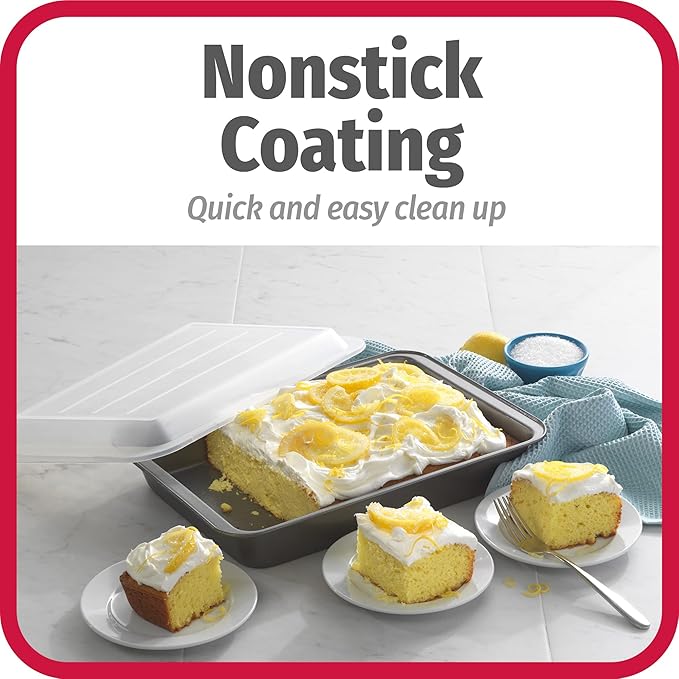 GoodCook Set of 2 Nonstick Steel 13" x 9" Cake Baking Pans with Covers,Gray,(Pack of 6)