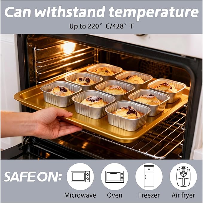 200 Pack 8 oz Silver Mini Aluminum Cake Pans with Lids and Spoons, Disposable Square Baking Cups, Oven Safe Foil Ramekins for Individual Desserts, Cupcakes, Cheesecakes Ramekins Muffin