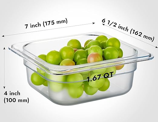 CURTA 6-Pack 1/6 Size 2.5" Deep NSF Polycarbonate Food Pans | Dishwasher & Freezer Safe Clear Container for Prep Tables, Buffet, Salad Bar, Commercial & Home Kitchen