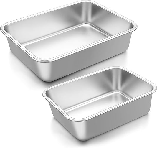 Onader Lasagna Pan, 3 Inch Deep Baking Pans for Oven, Stainless Steel Rectangle Lasagna Cake Baking Dish, 2 Pack - 10⅝ x 8¼ & 12¾ x 10 Inch