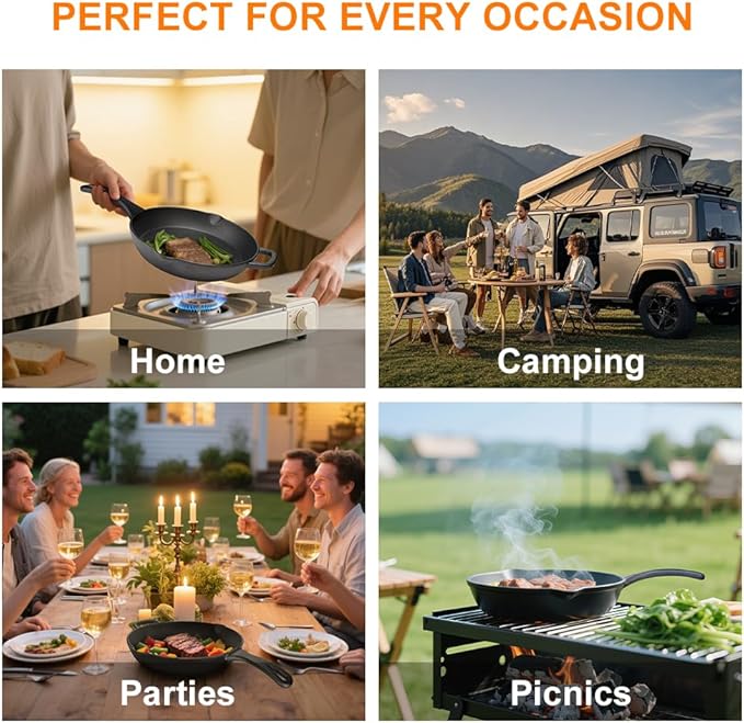 6 Inch Cast Iron Skillet – Pre-Seasoned Mini Frying Pan, Oven & Grill Safe, Christmas Holiday Cookware for Camping, Breakfast & Single-Serve Cooking