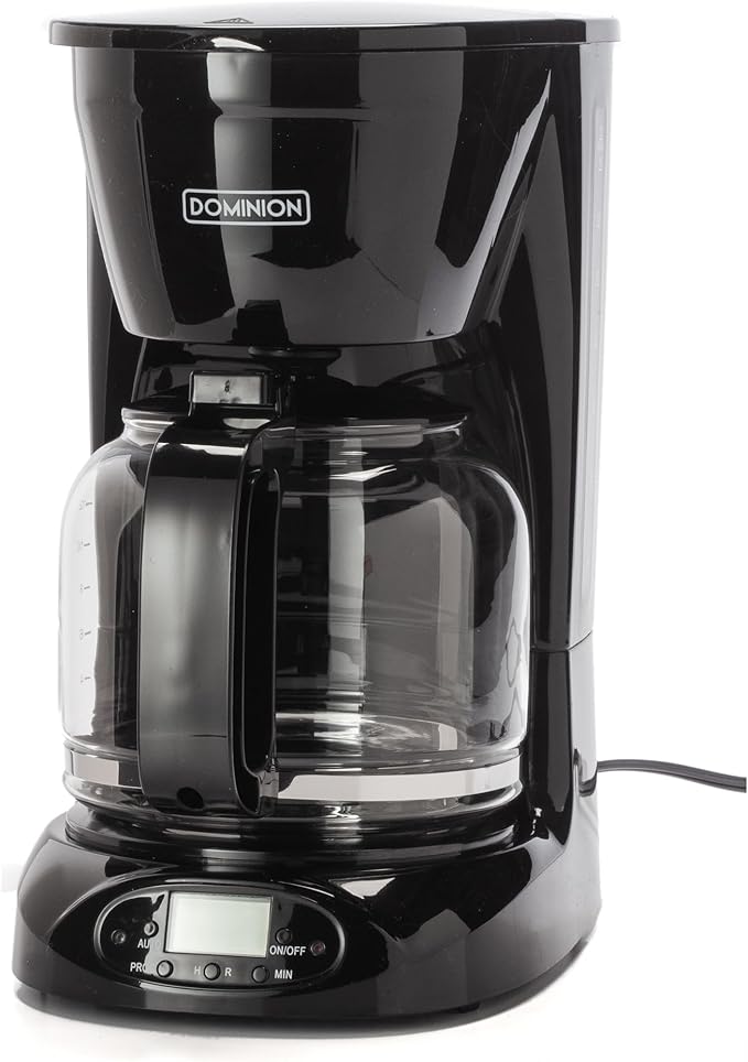 Dominion 15-Cup Deluxe Digital & Programmable Drip Coffee Maker, Auto Keep Warm Function, Anti-Drip System with Permanent Filter and Borosilicate Glass Carafe, One-Touch Operation, Black