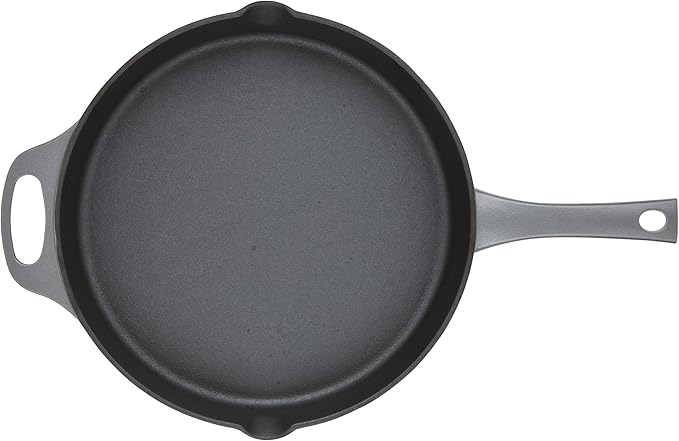 Rachael Ray NITRO Cast Iron Frying Pan/Skillet with Helper Handle and Pour Spouts, 12 Inch, Gray