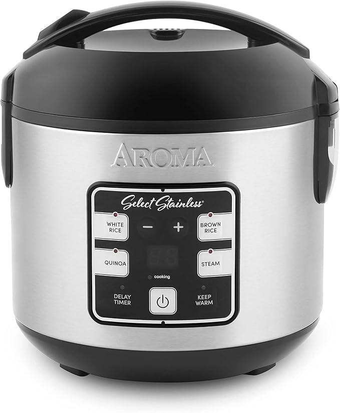 AROMA® Select Stainless® Rice Cooker, 4-Cup (Uncooked) / 8-Cup (Cooked), Stainless Steel Inner Pot, Multicooker, Steamer, 2 Qt, Stainless Steel, ARC-914SBDS