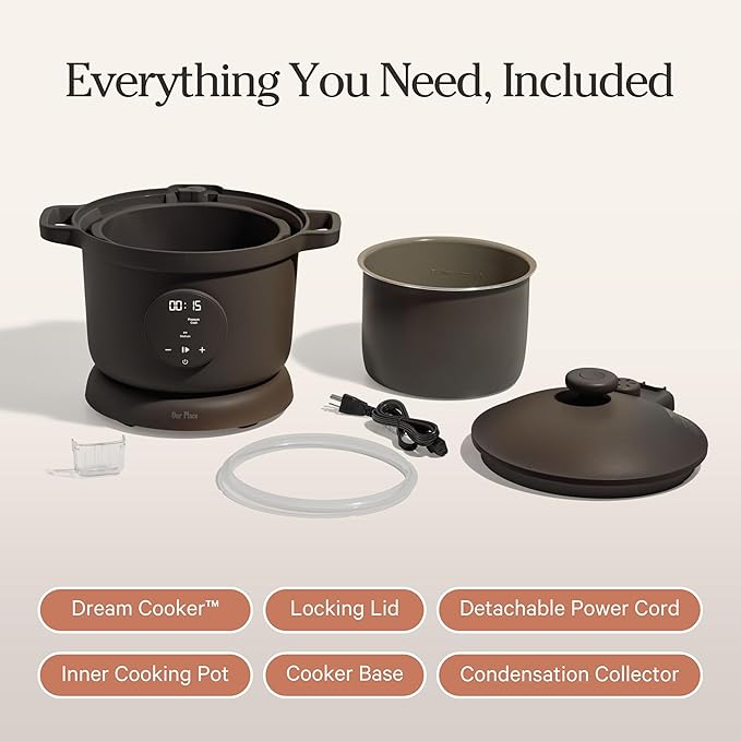 Our Place Dream Cooker | 6 Qt Ceramic Nonstick Multicooker & Pressure Cooker with Touchscreen Controls & Auto Steam Release | 4 Modes: Pressure Cook, Sauté/Sear, Slow Cook & Warm | Char