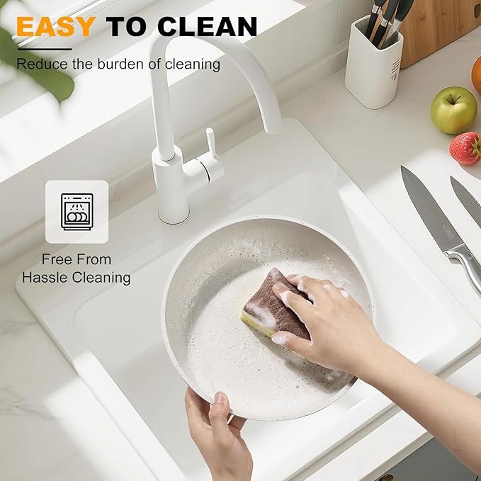 21 Pcs Pots and Pans Set Non Stick, Ceramic Cookware Set Detachable Handle, RV Kitchen Cooking Set Removable Handles, Oven Safe, Induction ReadyStackable Non-stick set Cream White
