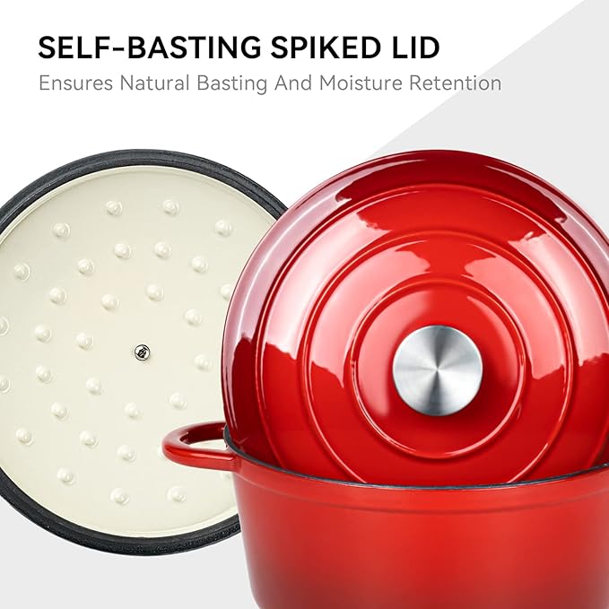 Miereirl 4.5 Quart Enameled Dutch Oven Pot with Lid, Cast Iron Dutch Oven with Dual Handles for Bread Baking, Cooking, Non-stick Enamel Coated Cookware (Red)