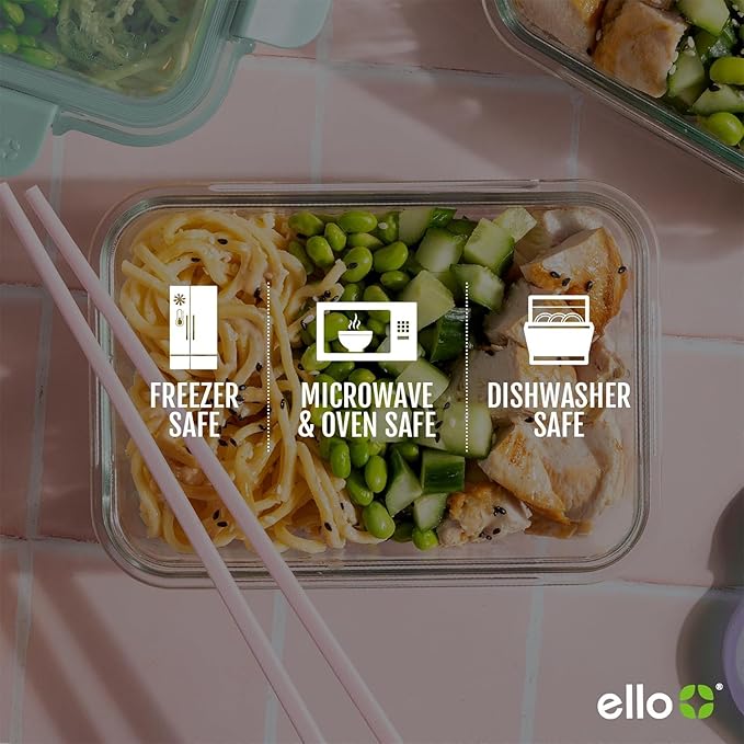 Ello Color Lock 5 Cup 10PC, 5 Pack Glass Meal Prep Sets Leak-Proof Glass Food Storage Containers with Airtight BPA-Free Plastic Lids, Dishwasher, Microwave, and Freezer Safe, Desert Festival