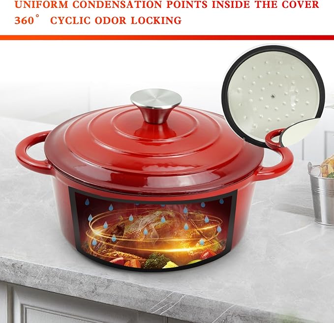 DVK Enameled Cast Iron Cookware Set 7 Piece Dutch Ovens Non-Stick, Durable Versatile Cast Iron Cookware for Family Baking Cooking Enthusiasts