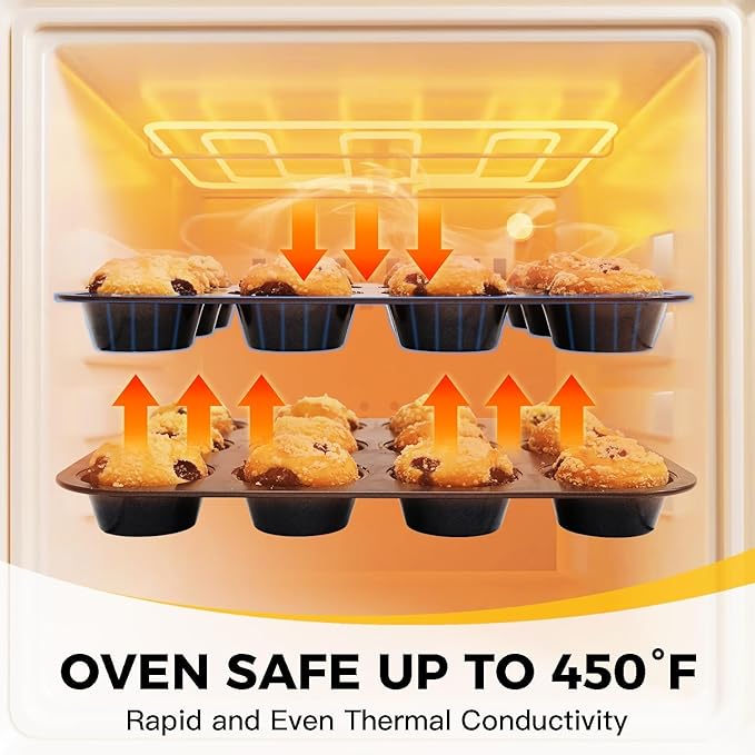 HONGBAKE Bakeware Sets, Baking Pans Set with Reusable Silicone Sheet Trays Dividers, Nonstick Oven Pan with Wider Grips, 14-Piece Including Rack, Cookie Sheet, Cake, Loaf, Muffin, Pizza Pan