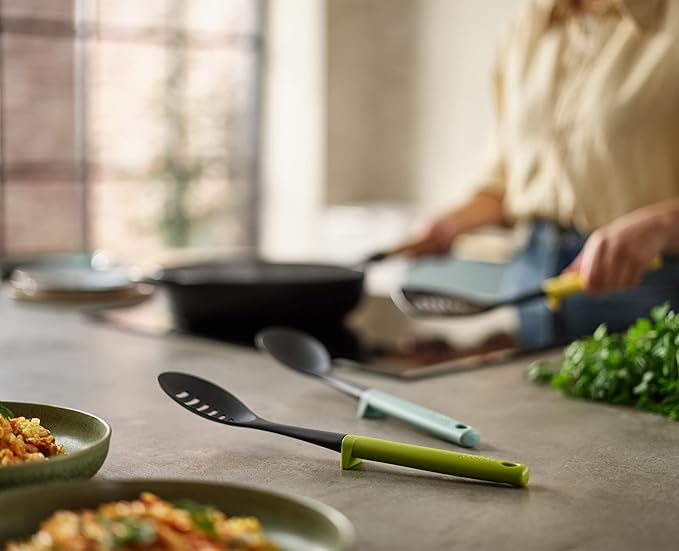 Joseph Joseph Duo 3-Piece Utensil Set with Integrated Tool Rests: Scratch-Free Use on Non-Stick Cookware, Includes Solid & Slotted Spoons and Turner, Heat-Resistant
