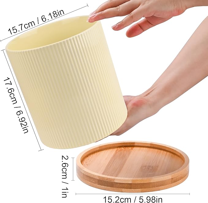 QUELIEN 360° Rotating Ceramic Utensil Crock - Large Kitchen Counter Organizer with Cork Base, Elegant Home Decor for Cooking Tools, Housewarming,Mothers Day & Christmas Gift Ideas (Cream Yellow)