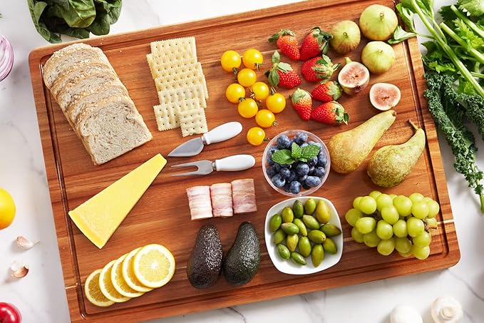 OAKSWARE Cutting Boards, 30 x 22 Inch Extra Large Acacia Wooden Cutting Board for Kitchen, Edge Grain Wood Chopping Board with Juice Groove and Handles, Pre-Oiled Carving Tray for Meat & Cheese