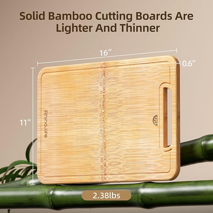 Dishwasher Safe&Lightweight&Durable,Healthy and No Glue&Non Toxic Large Bamboo Cutting Board with hands for Kitchen,Plastic Free & Juice Groove, Non-solid wood Cutting Board for Meat(16 * 11inch)