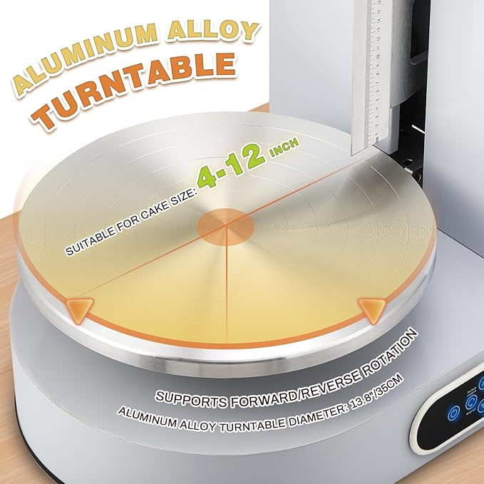 NEWTRY Electric Cake Decorating Machine Semi Automatic Cream Butter Coating Machine Icing Machine Surface Scraper for 4-12 inch Cakes 110V US